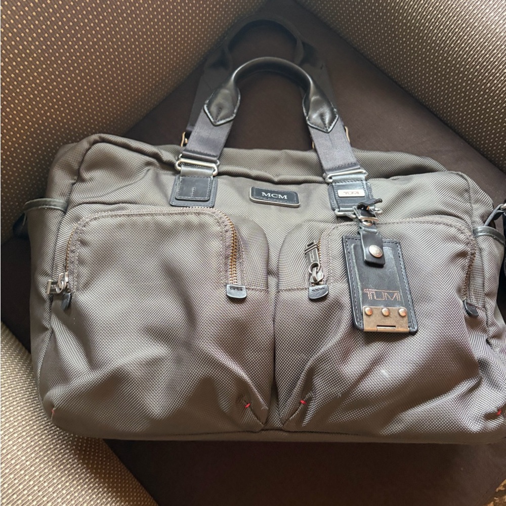 Tumi Olive Green Duffel Bag with Black Trim